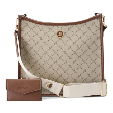 Nine West Nalini Crossbody, Beige Logo/Mahogany, M