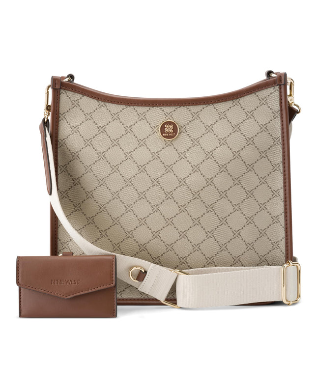 Nine West Nalini Crossbody, Beige Logo/Mahogany, M