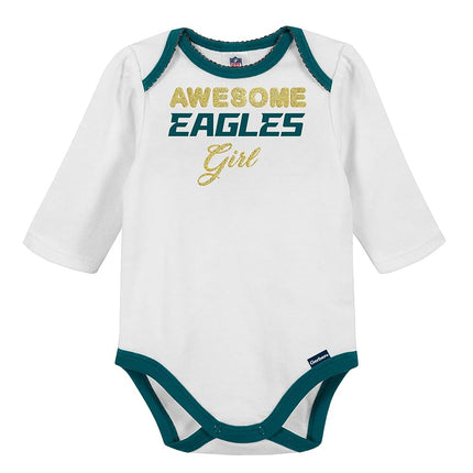 NFL Philadelphia Eagles 3 Pack Bodysuit Footed Pant and Cap Registry Gift Set, green/white Philadelphia Eagles, 0-3M