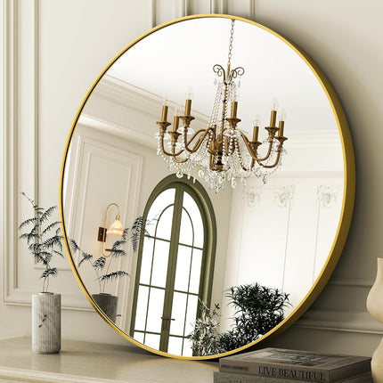 EASLY 24 Inch Round Mirror, Gold Metal Frame Wall Mirror for Bathroom