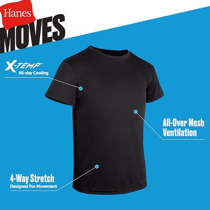 Hanes Boys' Big Originals Performance Mesh Tween T-Shirt Pack, Stretch Undershirts, 5-Pack, Black/Blue/Grey/White, Medium