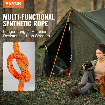 VEVOR Double Braided Polyester Rope, 1/2 Inch x 225 Yards, 48 Strands, 8000 Lb Breaking Strength, Outdoor Climbing Rope, Tree Care Rope for Rock Hiking, Camping, Swing, Rappelling, Rescue