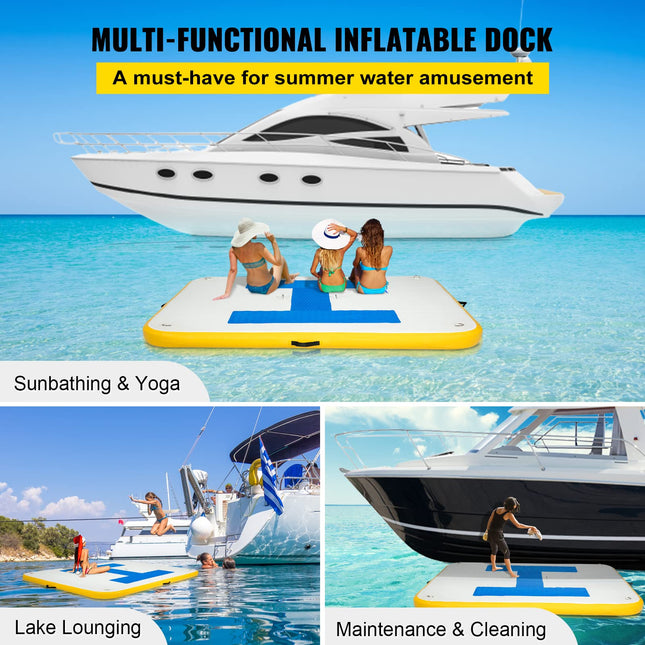 VEVOR Inflatable Floating Dock 6 x 5 ft, 6 Inch Thick, 3-5 People, Electric Air Pump, Pool Beach Ocean