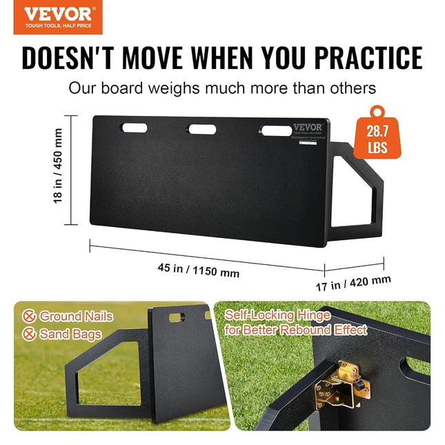 VEVOR Soccer Rebounder Board, 115x45 cm Portable Soccer Wall with 2 Angles Rebound, Foldable HDPE Kickback Rebound Board, Soccer Training Equipment for Kids and Adults, Passing & Shooting Practice