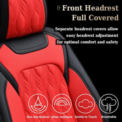 Coverado Car Seat Cover Full Set, Leather Seat Covers for Front and Rear, Waterproof Seat Covers 5 Seats, Luxury Car Seat Protectors Driver Seat Cushions Universal for Most Vehicles, Red