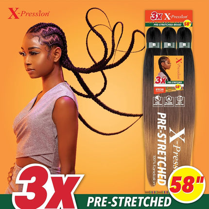 Cheveux tressés pré-étirés Sensationnel X-pression - tresse 3x 58 pouces tout kanekalon ignifuge synthétique pour tresses africaines et torsades (1 paquet, SM1B/30)