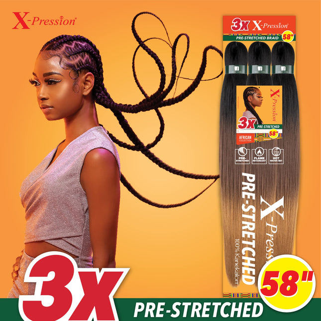 Cheveux tressés pré-étirés Sensationnel X-pression - tresse 3x 58 pouces tout kanekalon ignifuge synthétique pour tresses africaines et torsades (1 paquet, SM1B/30)