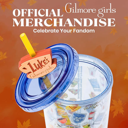 Silver Buffalo Gilmore Girls Plastic Cold Cup with Lid, Straw Topper, 24oz