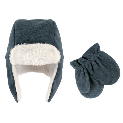 Hudson Baby Unisex Baby Fleece Trapper Hat and Mitten Set, Coronet Blue Toddler, 3T