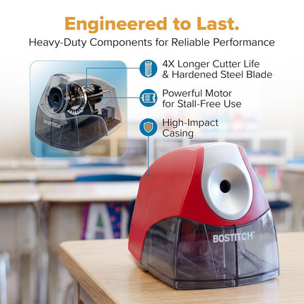 Bostitch Office Personal Electric Pencil Sharpener, Powerful Stall-Free Motor, High Capacity Shavings Tray, Red (EPS4-RED)