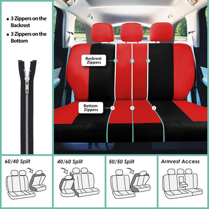 FH Group Automotive Seat Covers Red Universal Fit Bucket and Bench Cover fits most Cars, SUVs, and Trucks (Full Set Airbag Compatible with Split Bench) FB030RED115