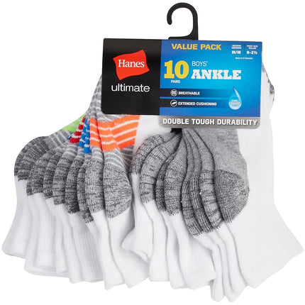 Hanes Ultimate Boys Ankle, 10-Pack White Medium