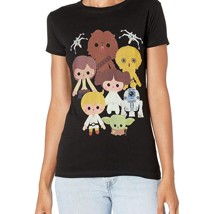 T-shirt graphique à col rond Star Wars Heroes Kawaii pour femme, noir, M