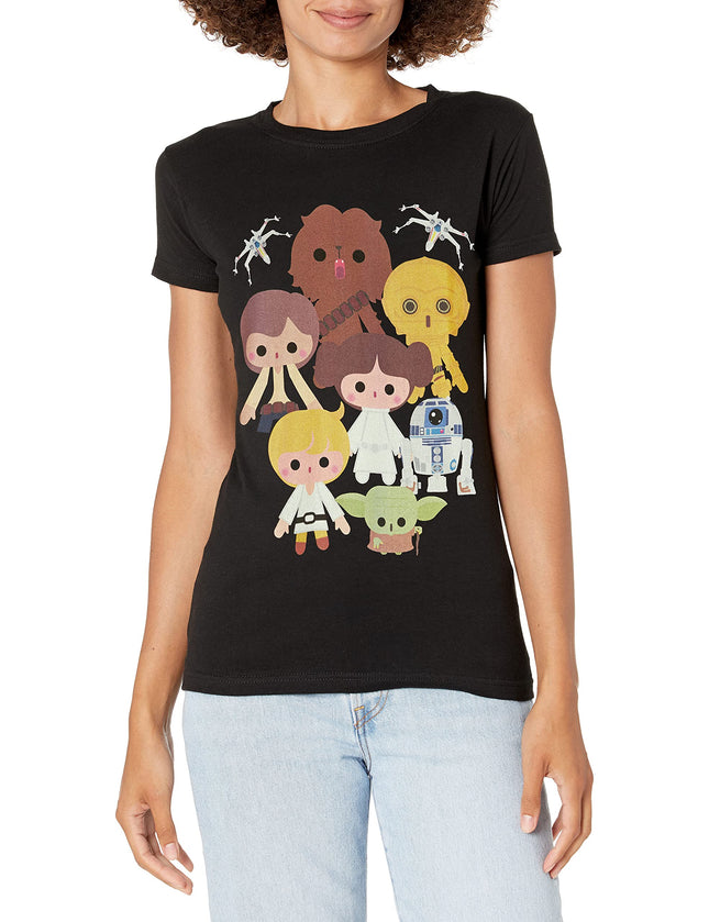 STAR WARS Women's Short Heroes Kawaii Crew Neck Graphic T-Shirt, Black, XX-Large