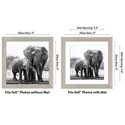 Americanflat 11x11 Picture Frame with Shatter-Resistant Glass - Use as 8x8 Frame with Mat or Display 11x11 Photo Without Mat - Signature Collection - Square Frames for Wall Display - Driftwood