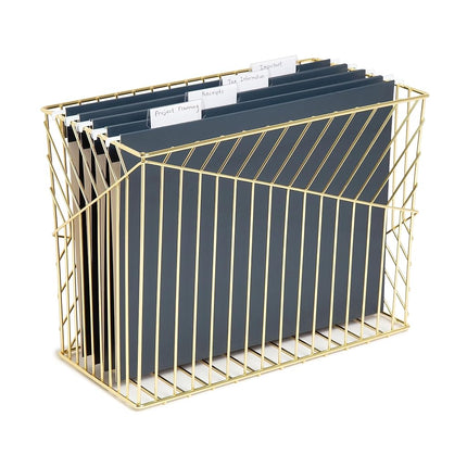 U Brands Metal Hanging File Organizer, Letter Size, Desktop Accessory, Vena Collection, Gold