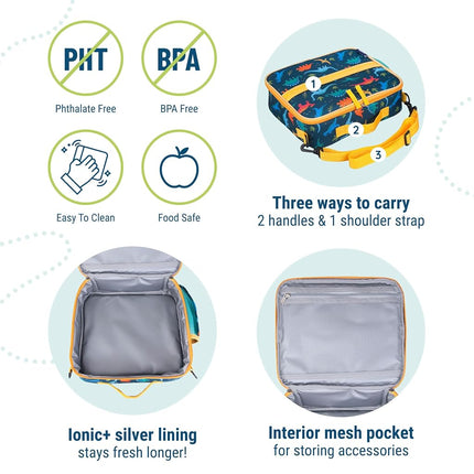 Wildkin Kids ECO rPET Insulated Lunch Box – Keeps Food Hot or Cold, Easy-Clean Lining, Mesh Pockets & BPA-Free – Boys & Girls, Ideal for School, Travel & Daycare – Jurassic Dinosaurs