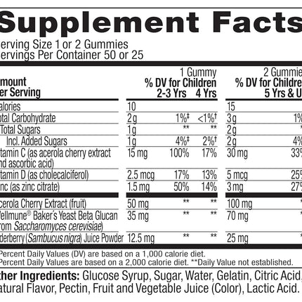 OLLY Kids Immunity Gummy Multivitamin, 25 Day Supply (50 Count), Cherry Berry, Wellmune, Elderberry, Acerola Cherries, Chewable Supplement