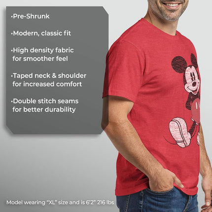Disney Men's Full Size Mickey Mouse Distressed Look T-Shirt, Red HTR, S