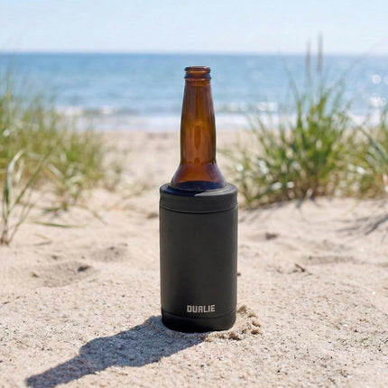 DUALIE 3 in 1 Insulated Can Cooler - Universal Size for 12 oz Cans, Slim Cans, and Bottles - 10+ Colors Available, Black