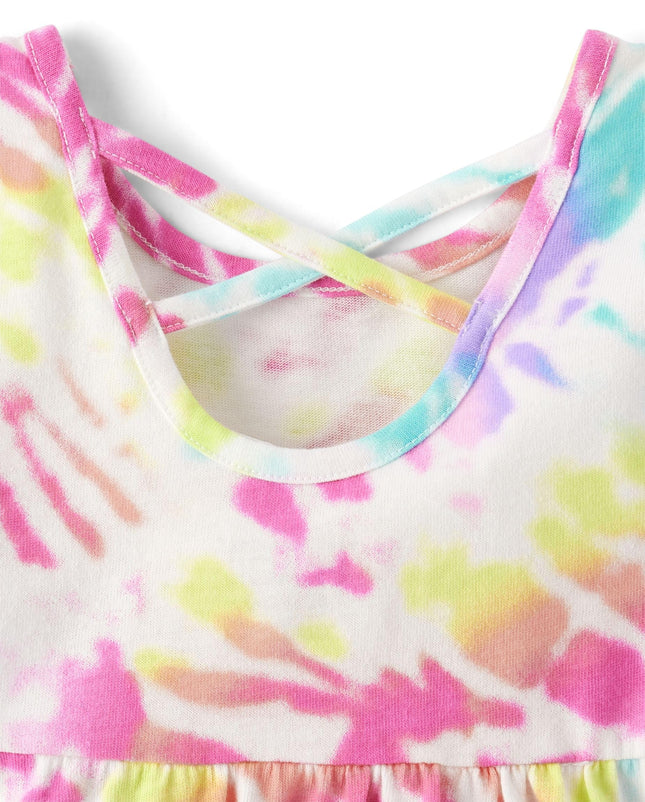 The Children's Place Baby Girls' and Toddler Short Sleeve Everyday Dresses, Pink Tie Dye Swirl, 12-18 Months