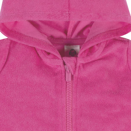 Gerber Baby-Girls Toddler Zipper Hoodie Terry Swimsuit Cover Up, Pink, 3T