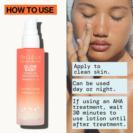 Pacifica Glow Baby Face Lotion 50ML Vitamin C Vitamin E 100% vegan Cruelty Free