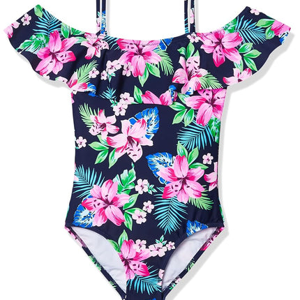 Kanu Surf Traje de baño de una pieza con protección solar UPF 50+ para niña, modelo Peggy, color azul marino, talla 10