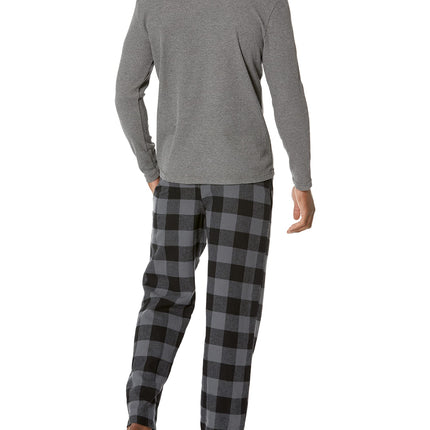 Wrangler Pijama de Dos Piezas de Punto Waffle y Pantalón de Franela para Hombre, Carbón/Cuadros, XXL