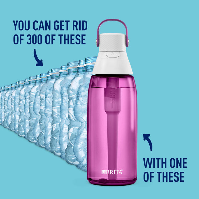 Botella de agua Brita de plástico duro de primera calidad con filtro, sin BPA, reutilizable, reemplaza 300 botellas de agua de plástico, el filtro dura 2 meses o 40 galones, incluye 1 filtro, orquídea - 36 oz.