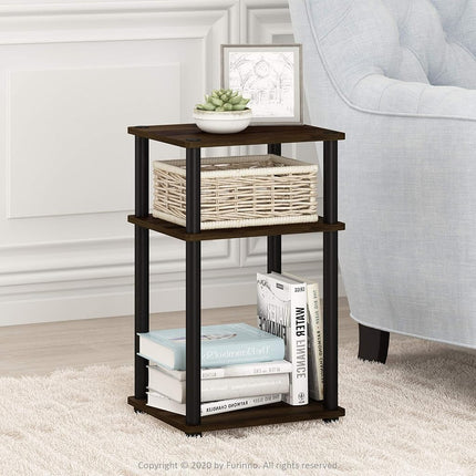 Furinno JUST Side Table, 3-Tier End Table, Open Shelves Night Stand, Bedside Table, Toolless Assembly, for Living Room, Bedroom, Columbia Walnut