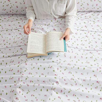 Mooreeke Floral Queen Sheets, Soft Breathable Microfiber Printed Bed Sheet Set, Deep Pocket Non-Slip Fitted Sheet Included, Flower Leaf Pattern