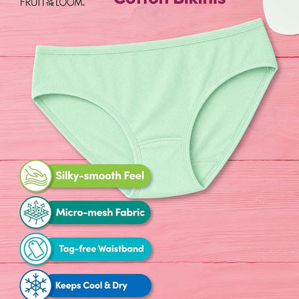 Fruit of the Loom Paquete de 20 bragas tipo bikini de algodón para niñas - Colores surtidos a la moda, 6