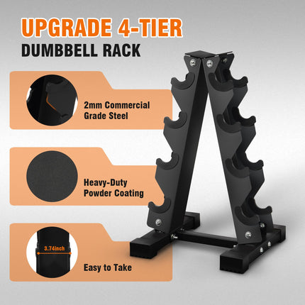 Fitvids 100LB Rubber Coated Hex Dumbbell Weight Set with Storage Rack, Free Weights with Anti-Slip Handle for Home Gym