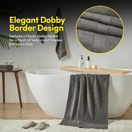 Bath Towels 8 Piece Towel Set – 100% Combed Cotton – Bath + Hand + Washcloths – Oeko-TEX Certified Soft & Absorbent Towels with Durable Double-Stitched Edges for Bathroom or Guest Spa, Gray