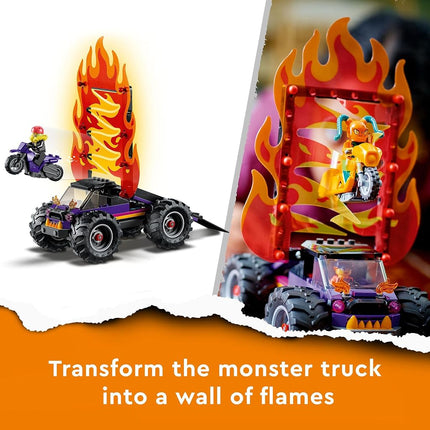 LEGO 60339 City Stuntz Double Loop Stunt Arena, Monster Truck Playset with 2 Toy Motorbikes, Ramp and Minifigures, for Kids Aged 7 Plus