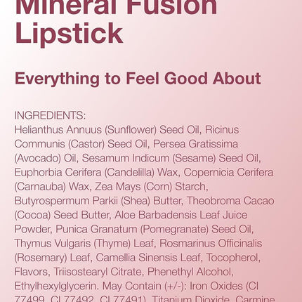 Mineral Fusion Long-Lasting Lipstick, Vivid & Smudge-Free Lip Color with Avocado Oil, Cocoa Seed Butter, Free of FD&C Dyes, Paraben and Gluten, Paloma