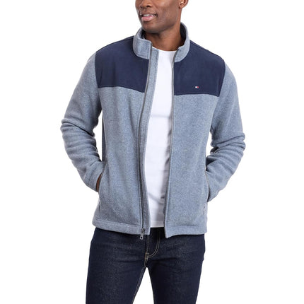 Tommy Hilfiger Men's Classic Zip Front Polar Fleece Jacket, Navy/ Light Grey, 4X