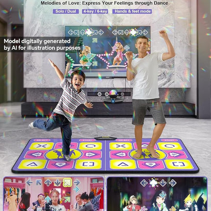 Acelufly Dance Mat - Wireless Flannel Dance Mat for TV with Camera, Non-Slip Exercise Dance Pad with Yoga Mode for Kids & Adults, Family-Friendly Game Mat Toy Girls & Boys (Purple+Yellow)