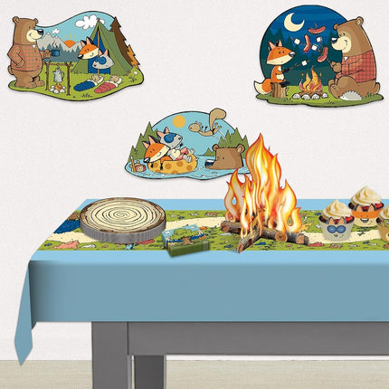 Beistle 3-D Paper Campfire Centerpieces, 12" Tall, Set of 3 - Summer Bonfire Themed Party Supplies, Outdoor Camping Birthday