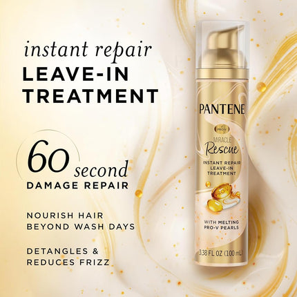 Pantene Miracle Rescue Leave-In Treatment with Pro-V Pearls, Instant Damage Repair, 3.38 oz
