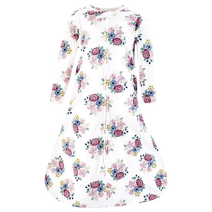Hudson Baby Unisexo Bebé Manga Larga Jersey de Algodón Saco de Dormir, Manta, Flores Azul Marino Rubor, 0-6 Meses