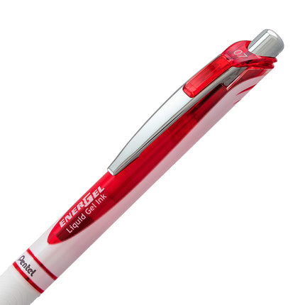 Pentel EnerGel RTX Pearl Retractable Liquid Gel Pen, Metallic Point, 0.7mm Medium Line, Red Ink, Box of 12 (BL77PW-B)