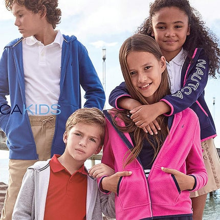 Sudadera con capucha y cremallera para niño Nautica, diseño de logotipo distintivo, bolsillos canguro, hecha de forro polar ligero, rojo, 7
