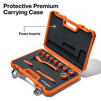 Klein Tools 47110INS Insulated Ratchet and Socket Set, 1000V Rated, ASTM F1505 Certified, Includes 3 and 6-Inch Extension Bars, Class 2 Glove Compatible, Premium Carrying Case