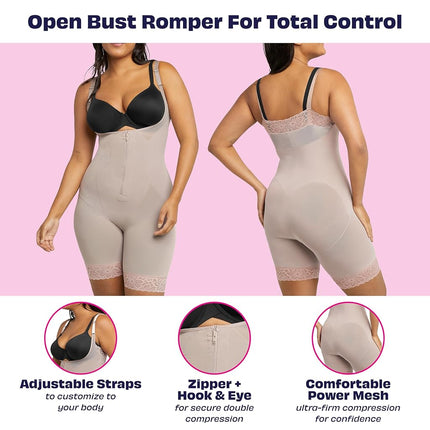 Maidenform Women's Ultra Sculpts Fajas Colombianas, Ultra Firm Open Bust Romper Shapewear, Evening Blush, XL