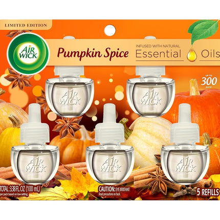Air Wick Plug in Scented Oil Refill, 5 ct, Pumpkin Spice, Air Freshener, Essential Oils, Fall Scent, Fall Decor
