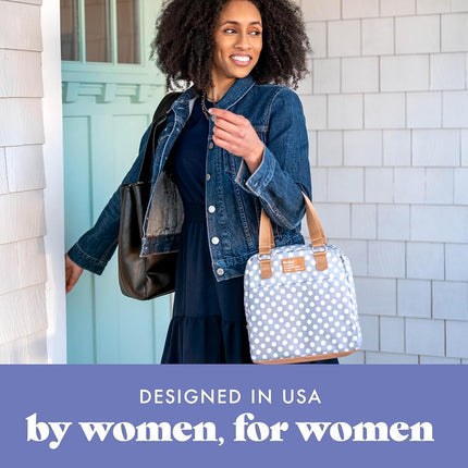 Sac à déjeuner Fit & Fresh pour femmes, sac à déjeuner isotherme pour femmes pour le travail, grande boîte à déjeuner étanche et résistante aux taches pour femmes avec récipients, fermeture éclair Minneola Bag Grey Dot
