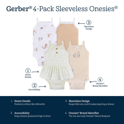 Body sin mangas multipack para bebé niña Gerber, estampado floral verde, de 0 a 3 meses