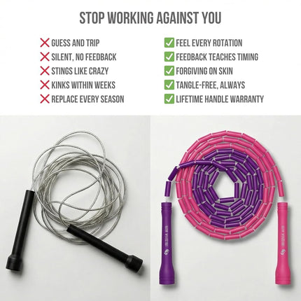 Elevate Rope Beaded Skipping Rope 3M Adjustable Beaded Rope Pink Purple